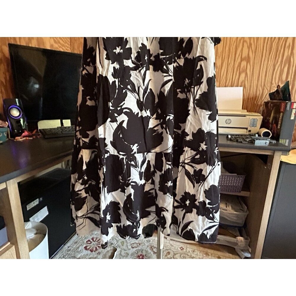 Anthropologie MILLY 4 Dani Floral Print Tie-Shoulder Dress Knee Length Black - Picture 3 of 9